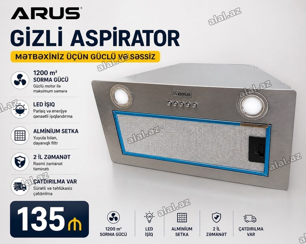 ARUS Gizli Aspirator – mətbəxiniz üçün güclü və səssiz həll - 1200
