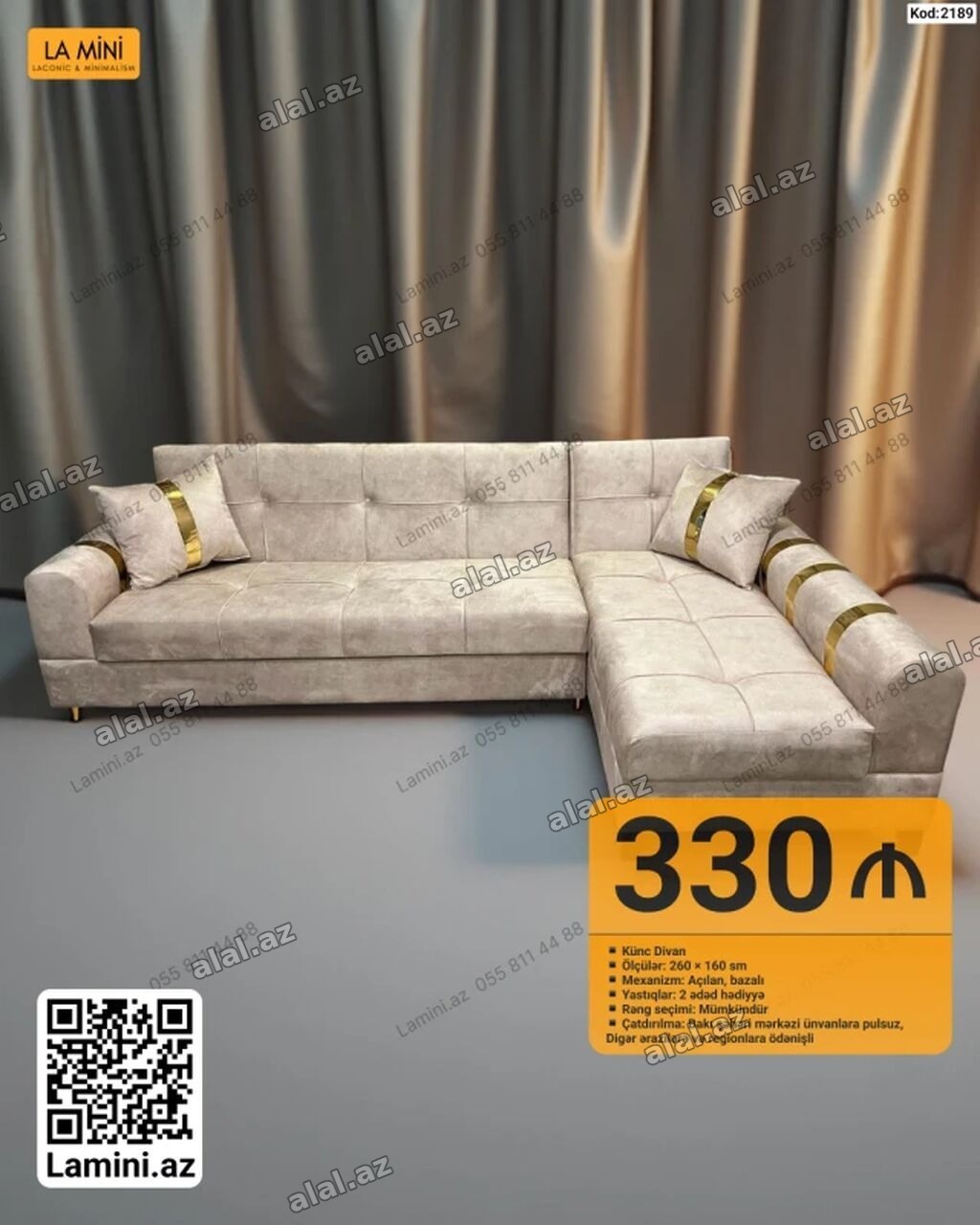 Künc divan – La Mini - Ölçülər: 260 × 160 sm - Mexanizm: açılan