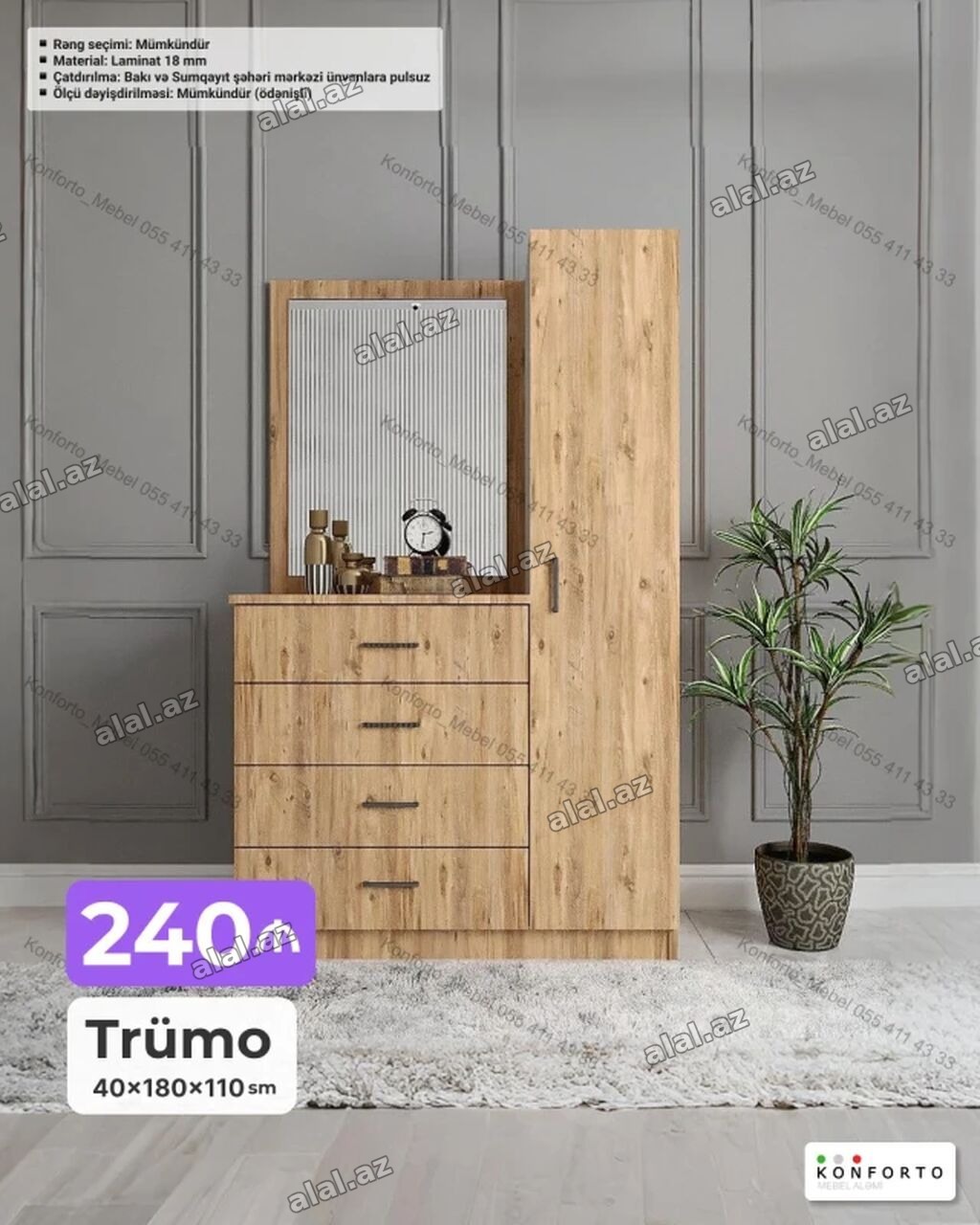 Trümo – 40×180×110 sm - Material: 18 mm laminat - Rəng seçimi