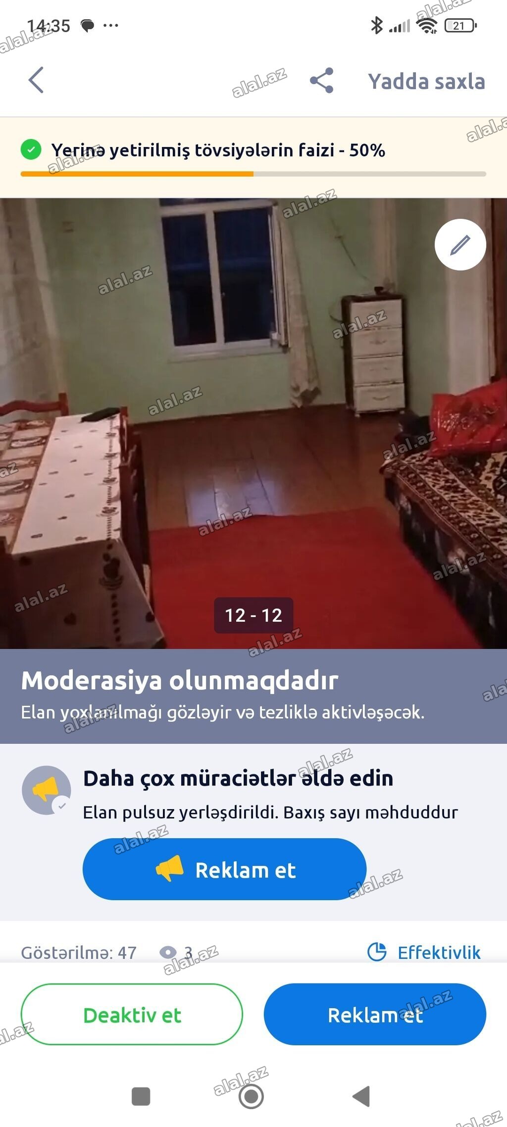 50 kv. m, 3 otaqlı, İnternet