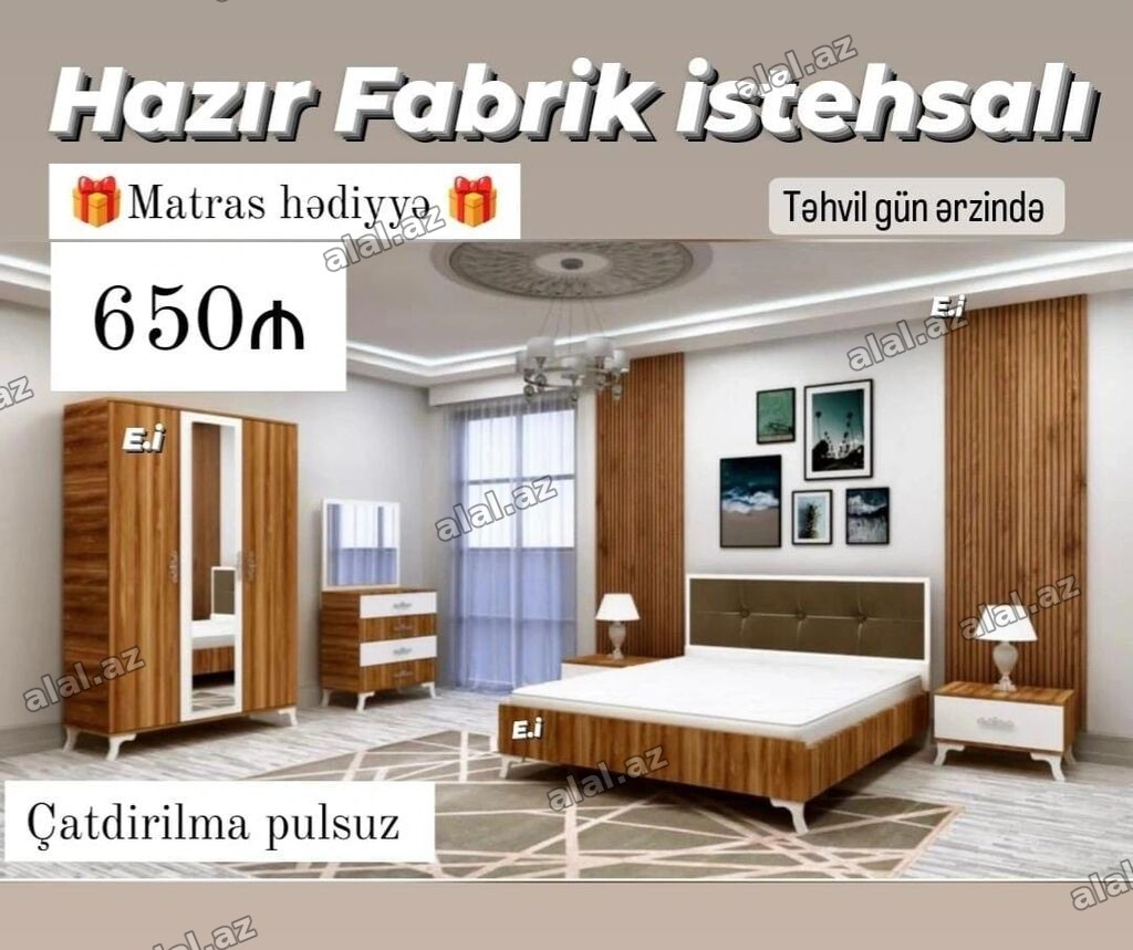 Hazır fabrik istehsalı yataq otağı dəsti Tərkibi: - Geniş üçqapılı