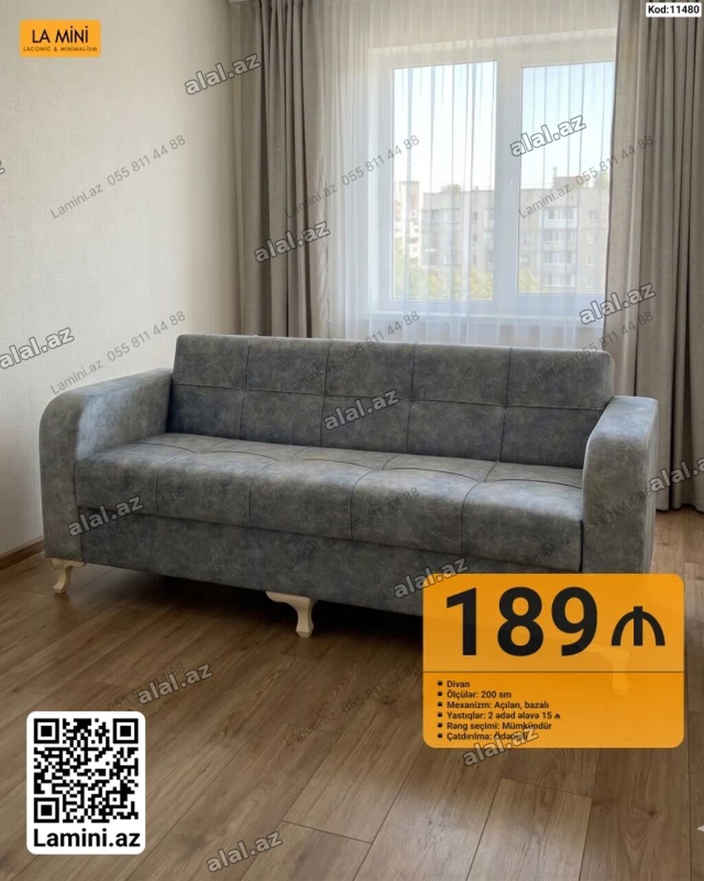 Məhsul: Divan (Kod: 11480) - Ölçü: 200 sm - Mexanizm: Açılan, bazalı