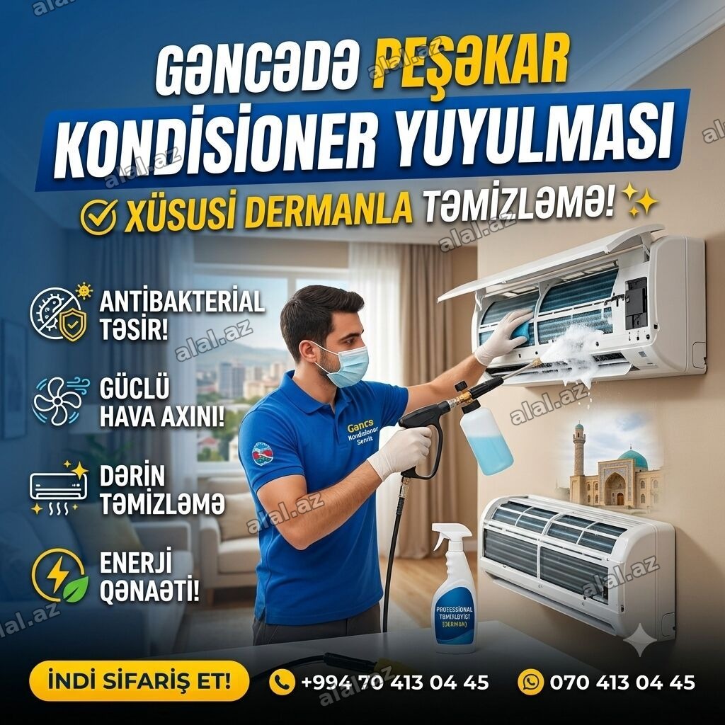 Gəncədə peşəkar kondisioner yuyulması və dərin təmizləmə xidməti -