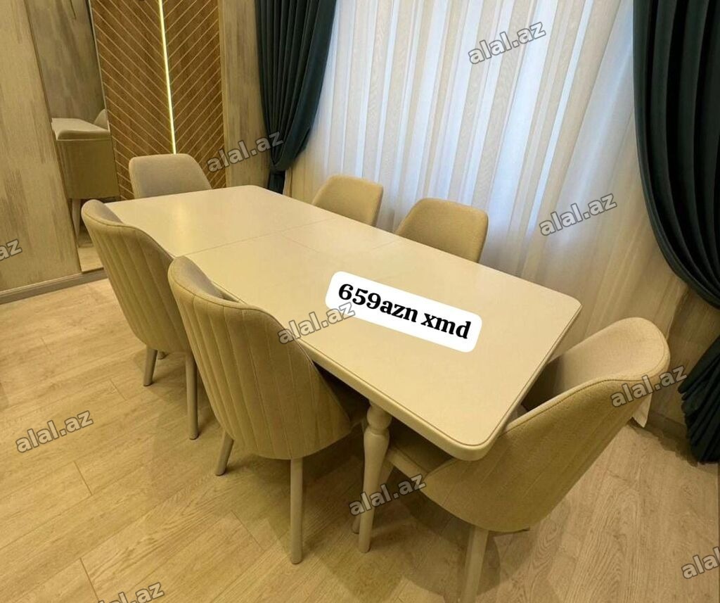 Qonaq otağı üçün, Yeni, Açılan, Dördbucaq masa, 6 stul