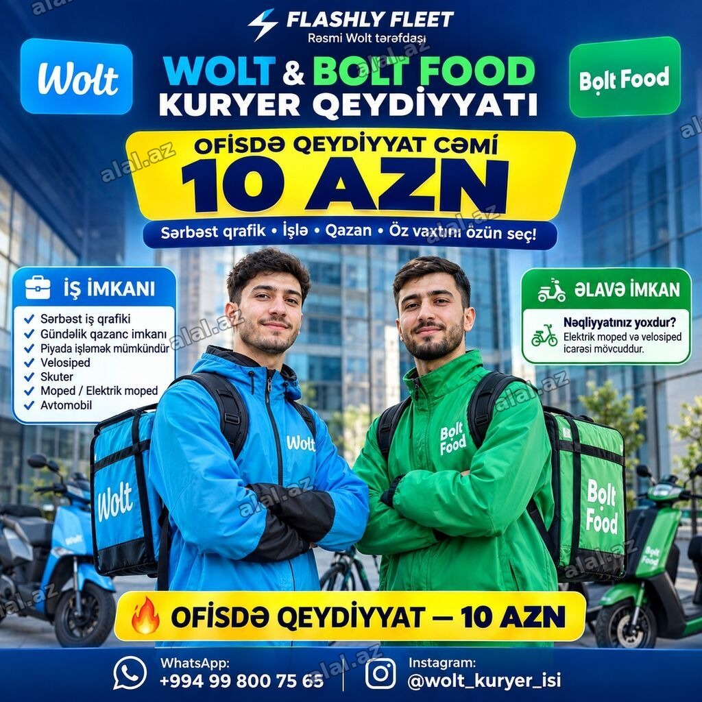 Moto-kuryer tələb olunur, Gündəlik ödəniş, Təcrübəsiz