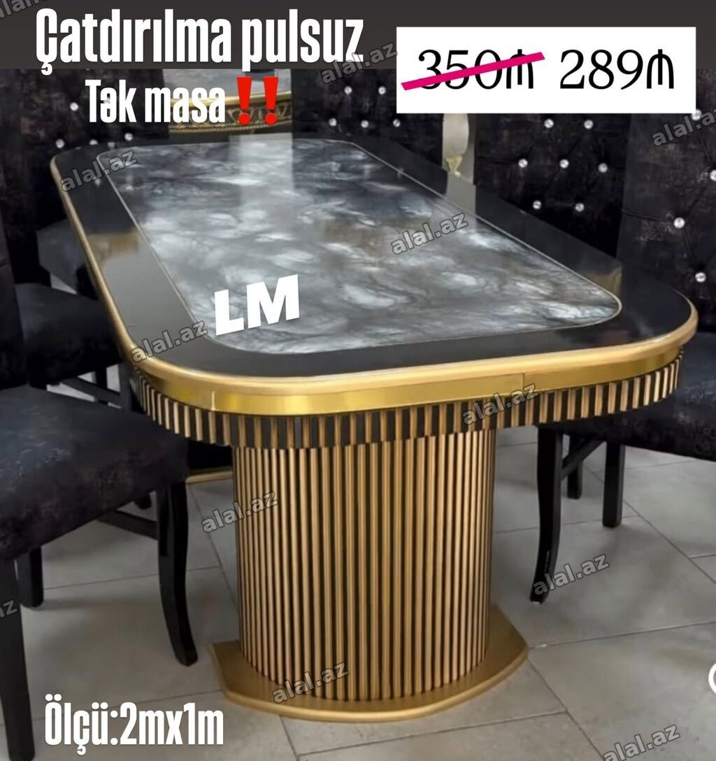 - Tək masa modelidir - Ölçü: 2 m x 1 m - Üst səth: mərmər effekti
