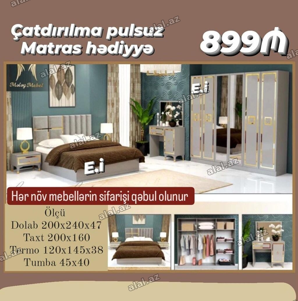 Yataq otağı mebel dəsti Tərkib: - Taxt 200x160 - Dolab 200x240x47