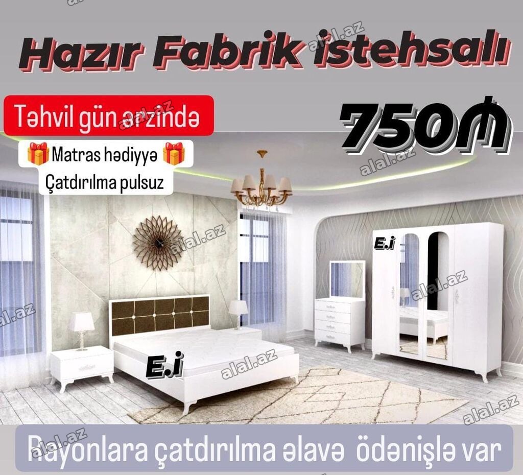 Yataq otağı dəsti – Hazır fabrik istehsalı Dəst daxilində: - Çarpayı
