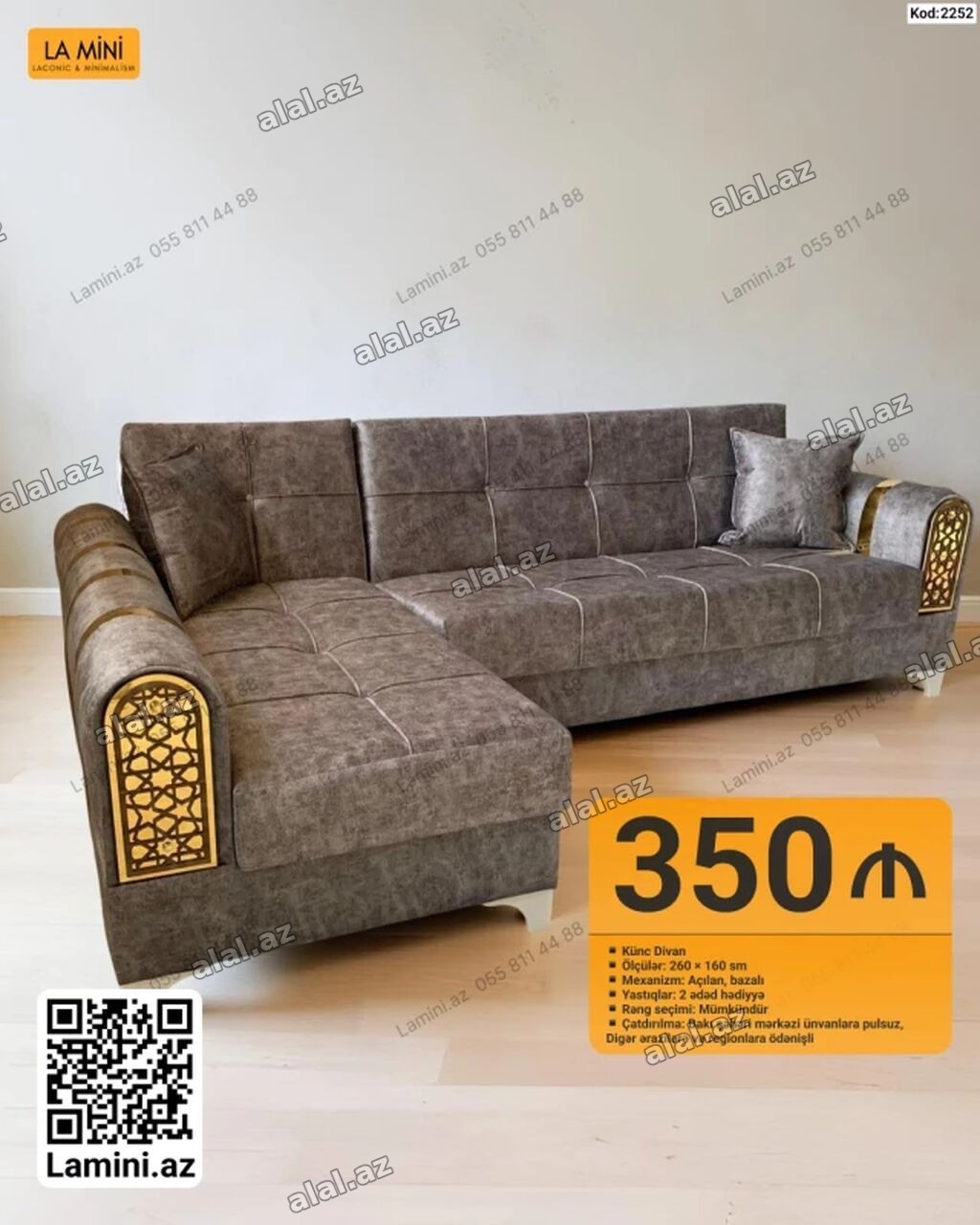 Künc divan – La Mini - Ölçülər: 260 × 160 sm - Mexanizm: açılan