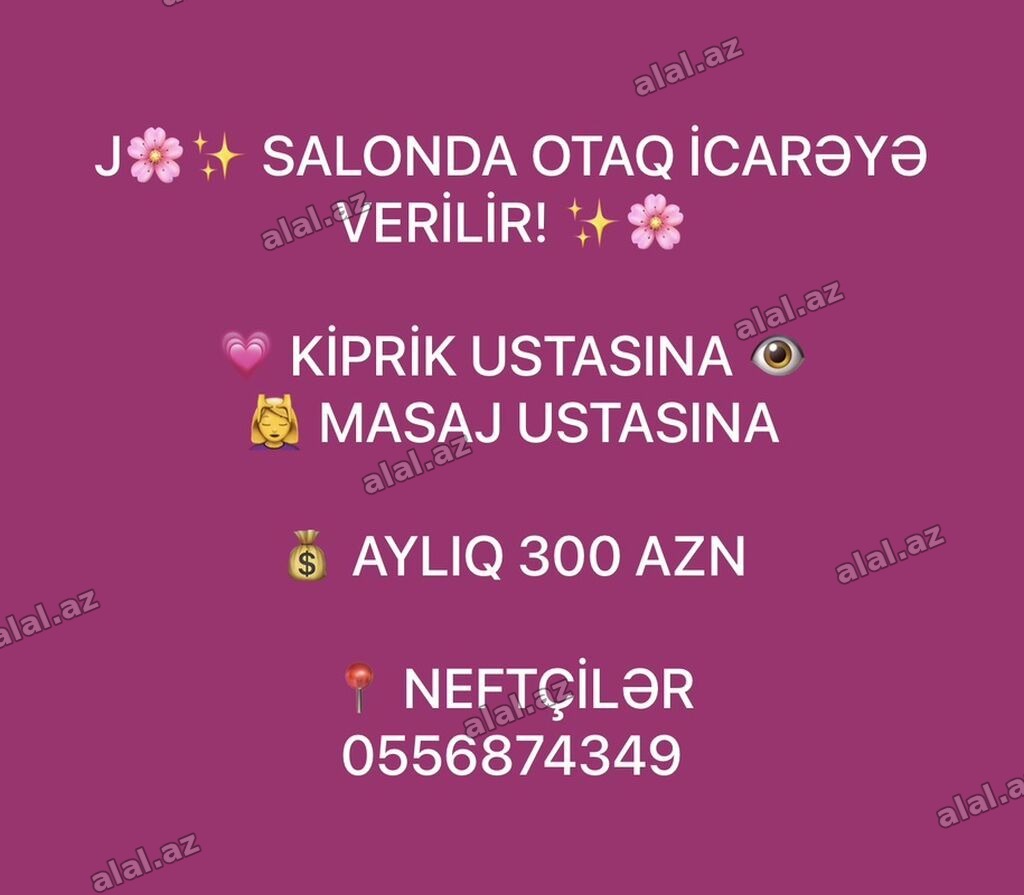 Gözəllik salonunda otaq icarəyə verilir. Uyğundur: - Kiprik ustasına