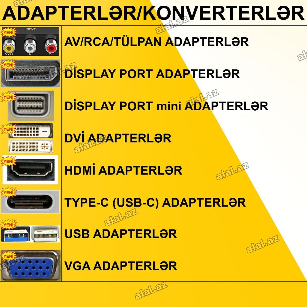 Adapterlər/Konverterlər (Çeviricilər) ⭐AV to VGA – 15 AZN ⭐AV to HDMİ