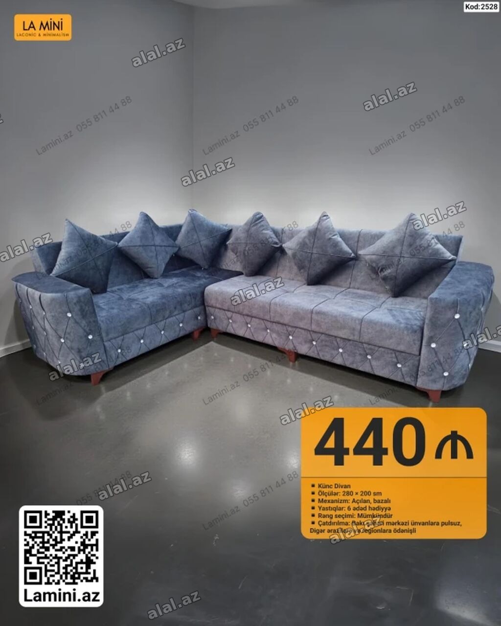 Künc divan – Kod: 2528 - Ölçü: 280 × 200 sm - Mexanizm: açılan