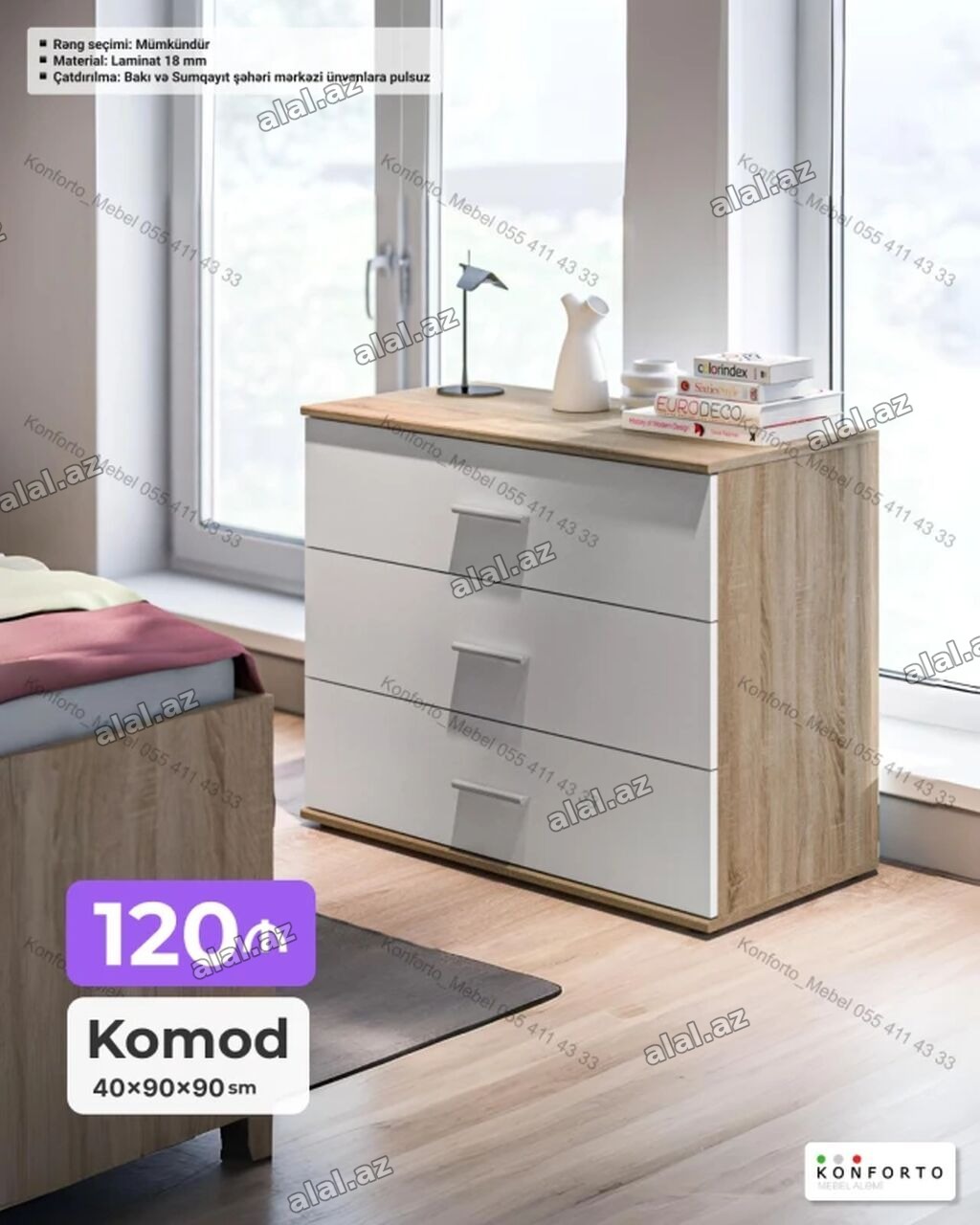 Komod – 40×90×90 sm - Minimalist dizaynlı, 4 çekmecəli komod - Ölçü