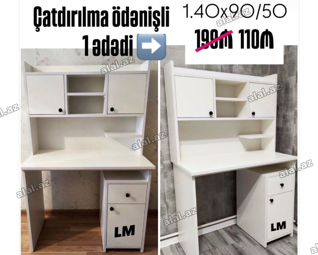 Ağ rəngdə funksional iş/oxu masası - Ölçü: 1.40 x 90/50 - Üst hissədə