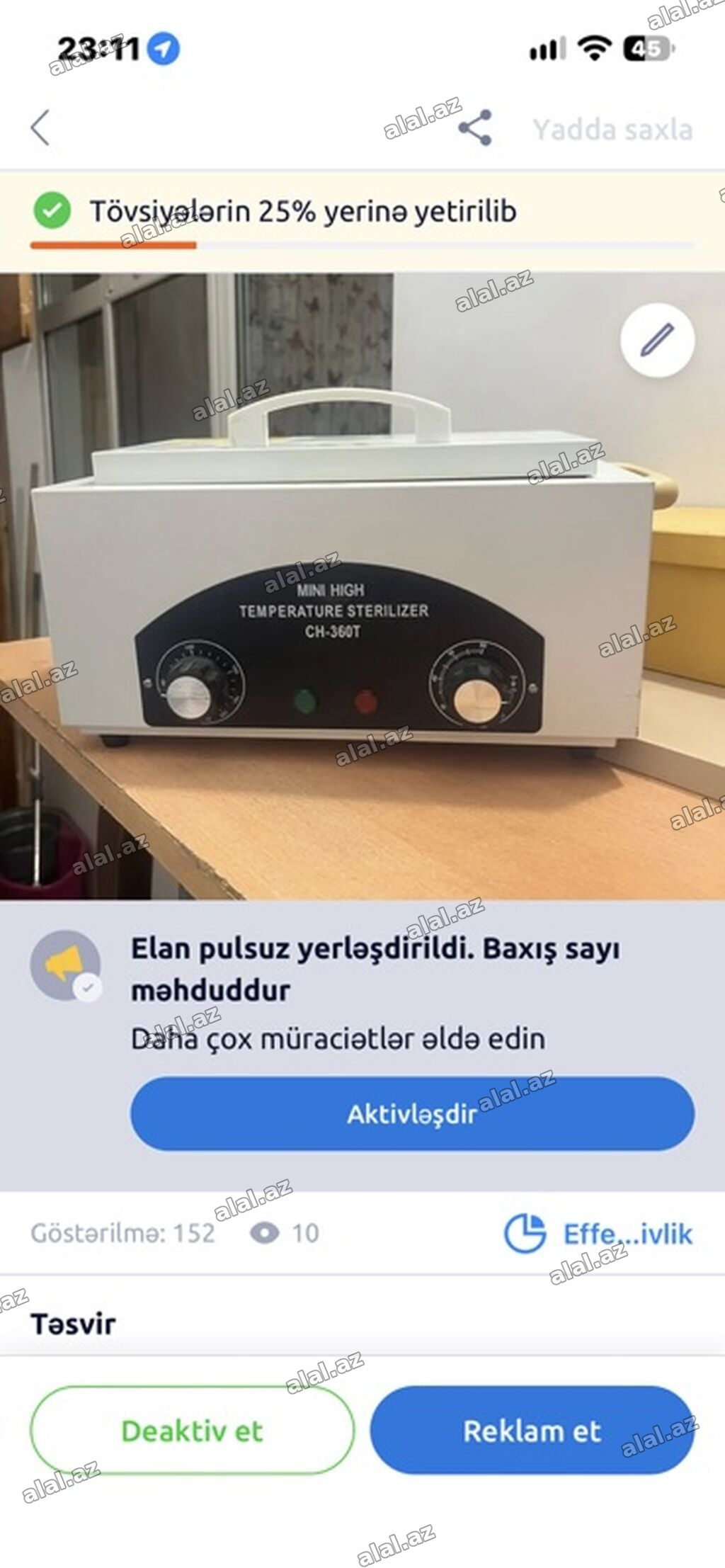 Dirnaq sterilezavat eden istiyən narahat etsin