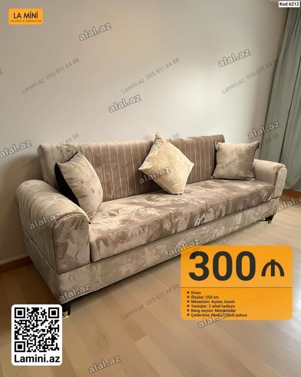 Məhsul: Divan (Kod: 6212) - Ölçü: 250 sm - Mexanizm: Açılan, bazalı