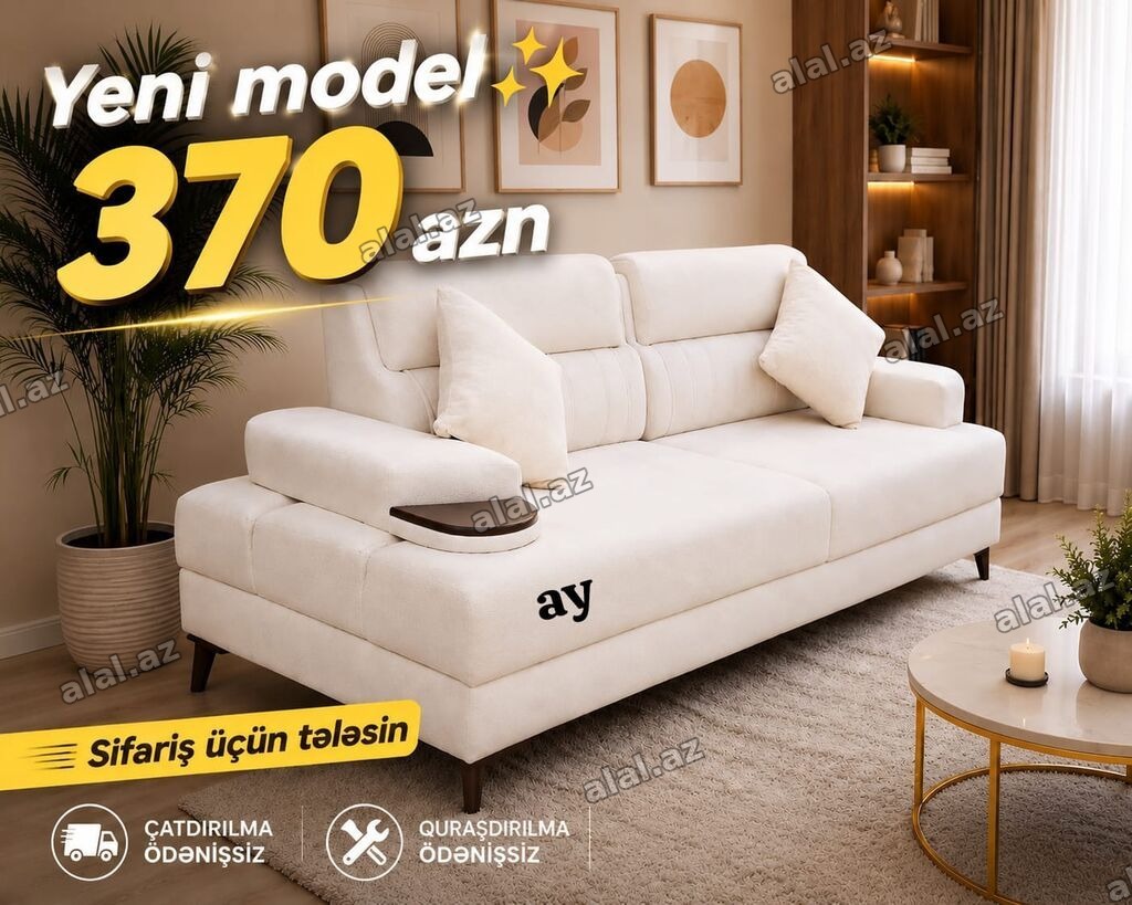 Yeni model yumşaq bej rəngli divan - Müasir minimalist dizayn