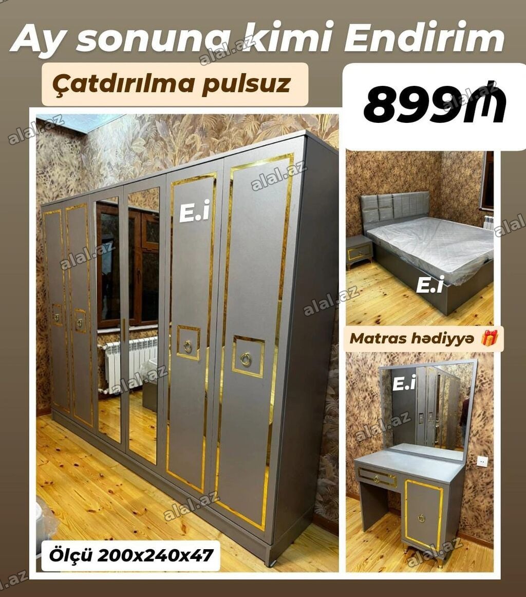 Yataq otağı mebel dəsti Tərkib: - 4 qapılı qarderob (güzgülü) -