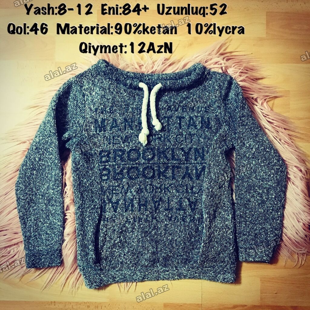 Yash:8-12 Eni:84+ Uzunluq:52 Qol:46 Material:90%ketan 10%lycra