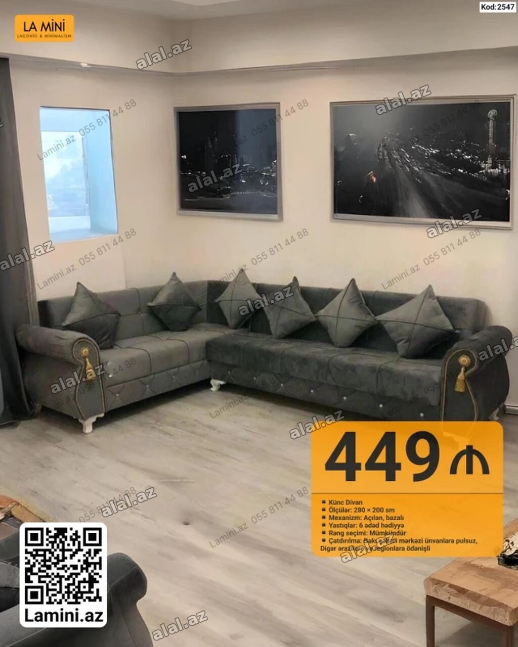 Künc divan – Kod: 2547 - Ölçü: 280 × 200 sm - Mexanizm: açılan