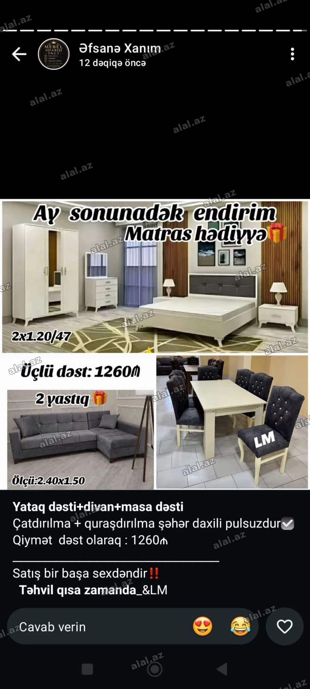 Yataq dəsti + divan + masa dəsti paketi - Ay sonunadək endirim