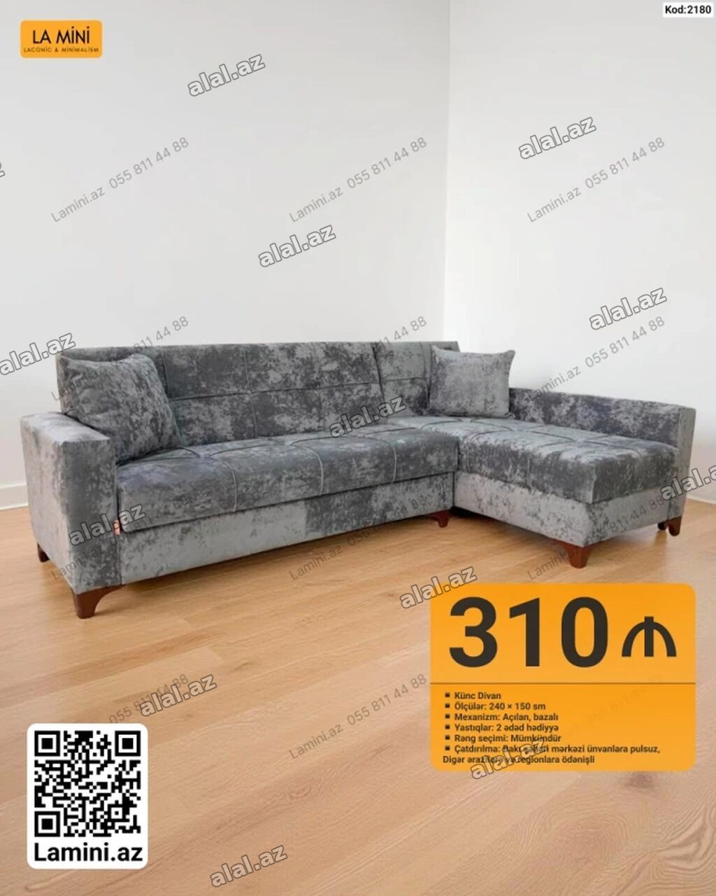 Künc divan – La Mini (Kod: 2180) - Ölçü: 240 × 150 sm - Mexanizm