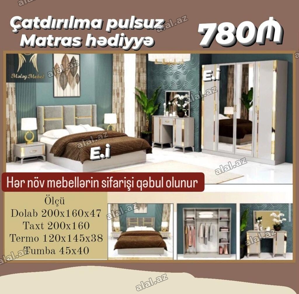 Yataq otağı mebel dəsti - Qiymət: 780 AZN - Çatdırılma pulsuz -