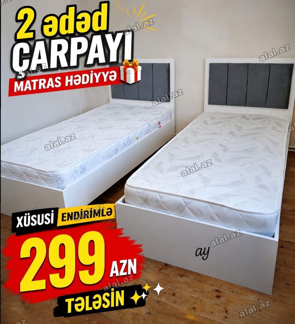 ✨ XÜSUSİ ENDİRİM ✨ 🛏️ 2 ədəd tək nəfərlik çarpayı 🎁 Matras HƏDİYYƏ! 📏