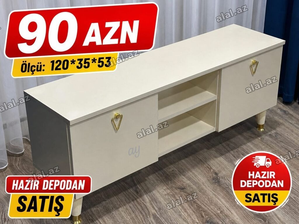 TV altlığı / media konsolu - Ölçü: 120 × 35 × 53 sm - Rəng: açıq krem