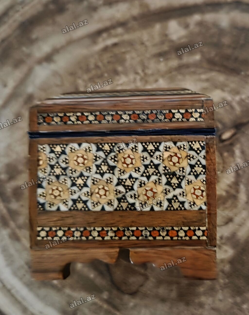 Taxta üzərində əl işi mozaika naxışlı üzük/qolbaq/qutusu - Korpus