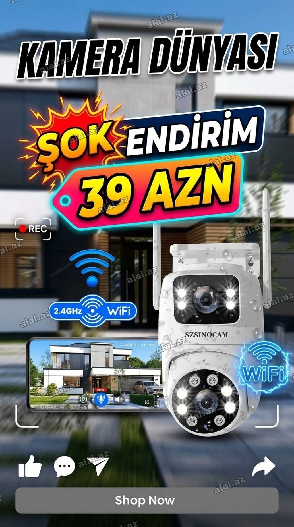 Təhlükəsizlik kameraları 📹 SZSINOCAM 2 Linzalı Wi-Fi Təhlükəsizlik
