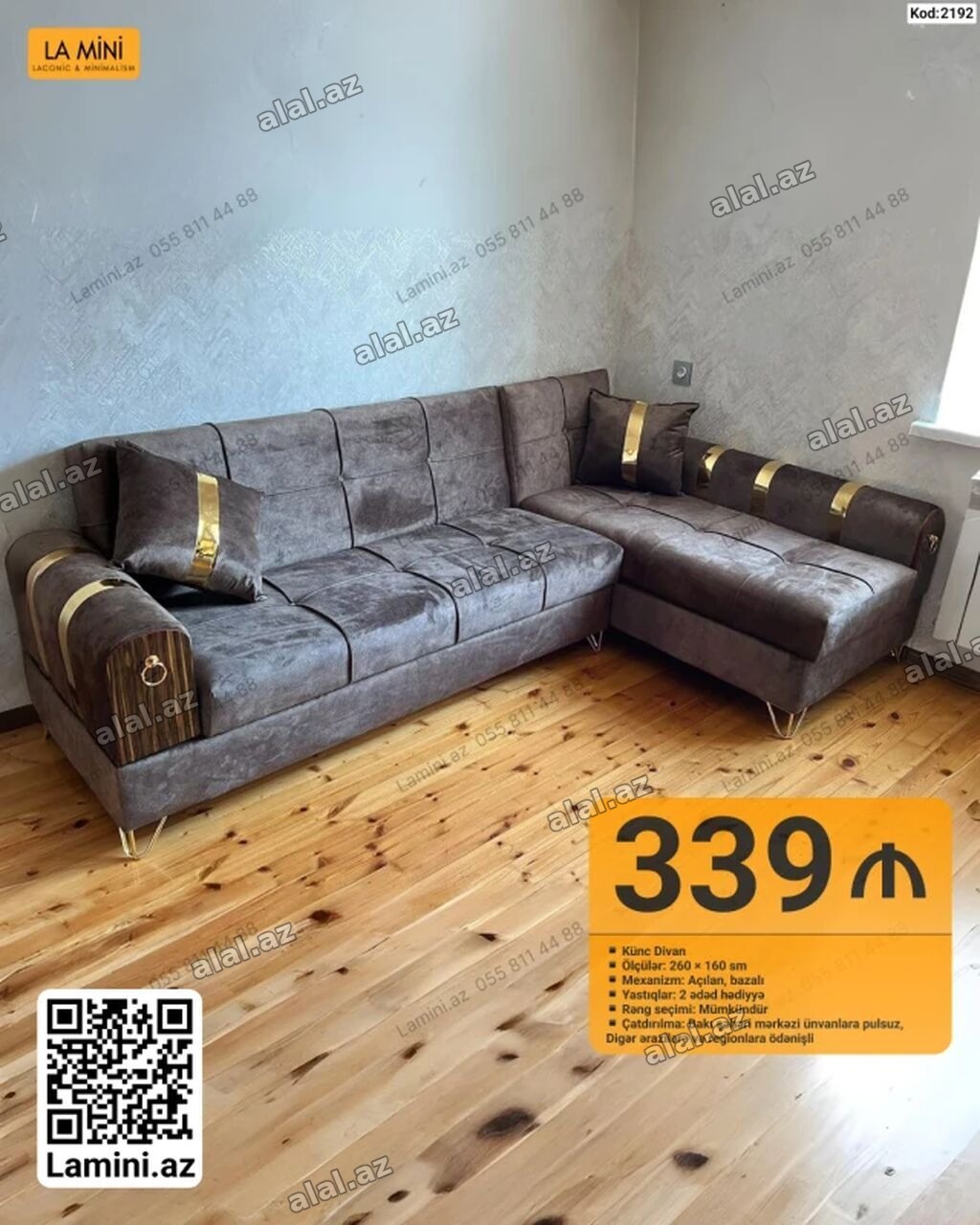 Künc divan – La Mini Xüsusiyyətlər: - Ölçülər: 260 × 160 sm -