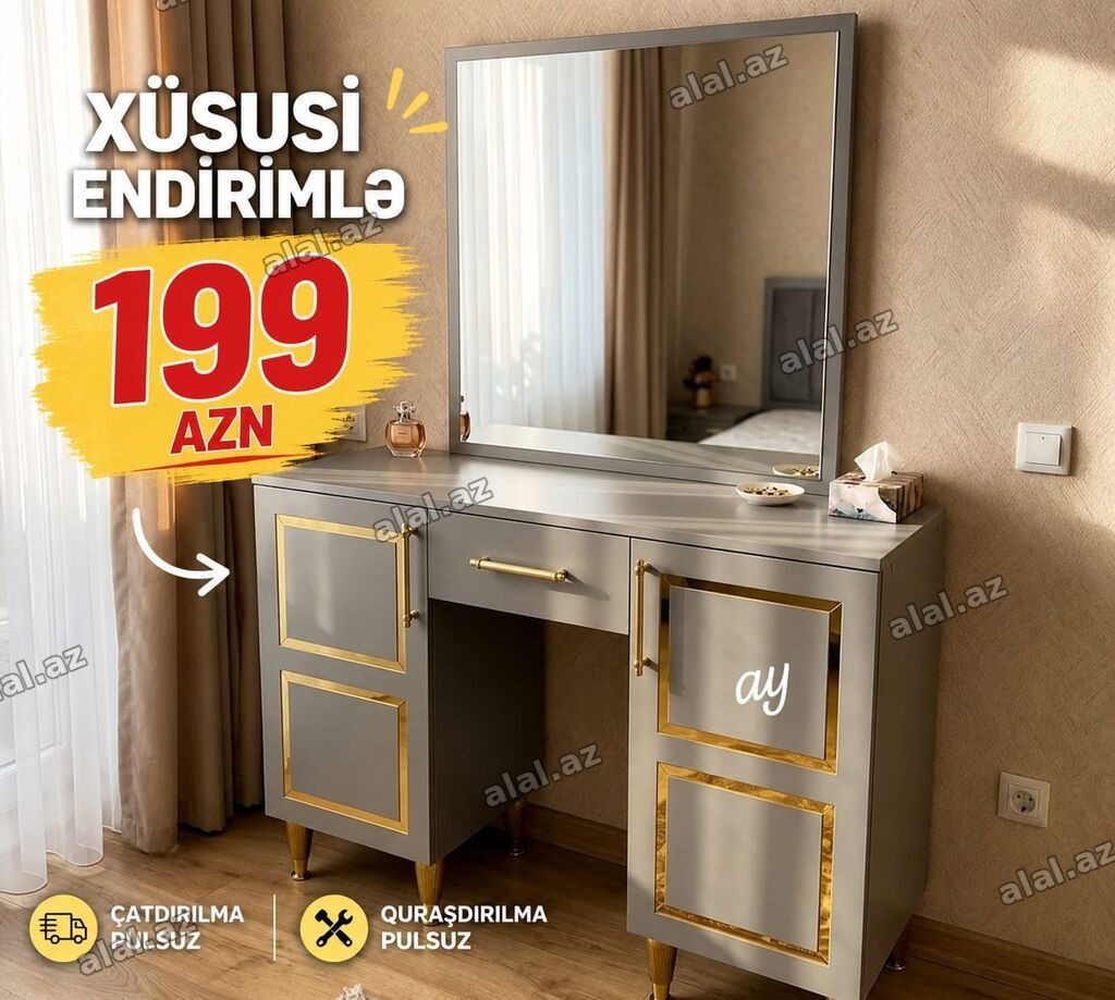 Güzgülü makiyaj/stol dəsti – xüsusi endirimlə 199 AZN. Xüsusiyyətlər