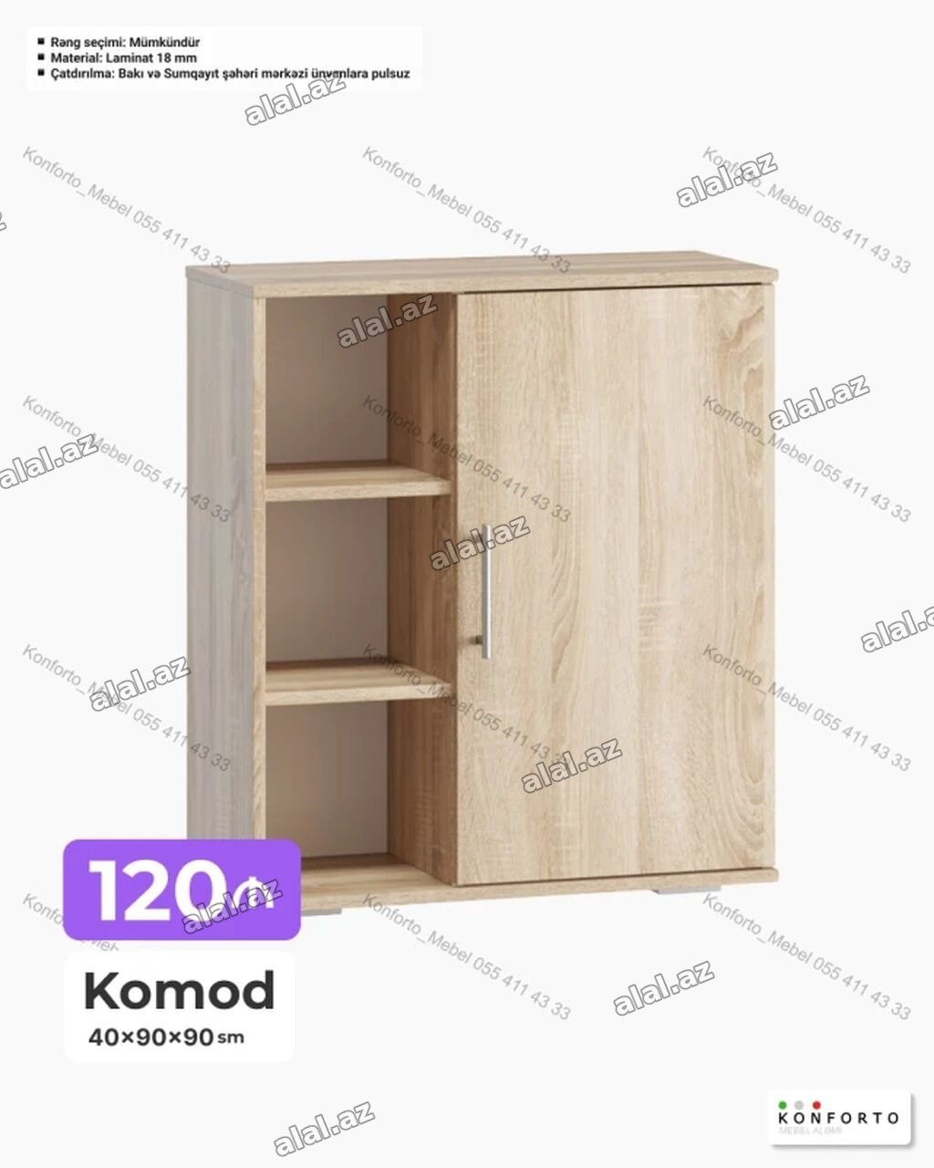 Komod – funksional saxlama mebeli Ölçülər: 40 × 90 × 90 sm