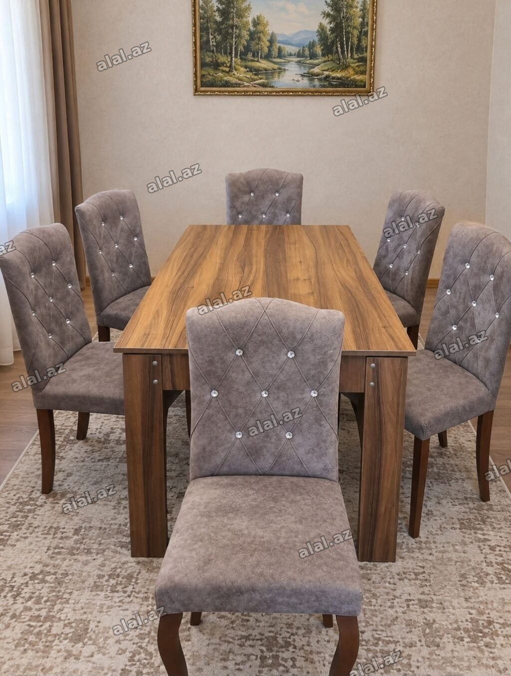 Qonaq otağı üçün, İşlənmiş, Dördbucaq masa, 6 stul