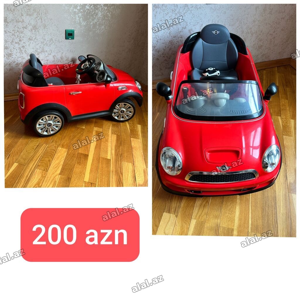 Uşaq elektrikli avtomobil – Mini Cooper üslubunda, qırmızı rəng. -