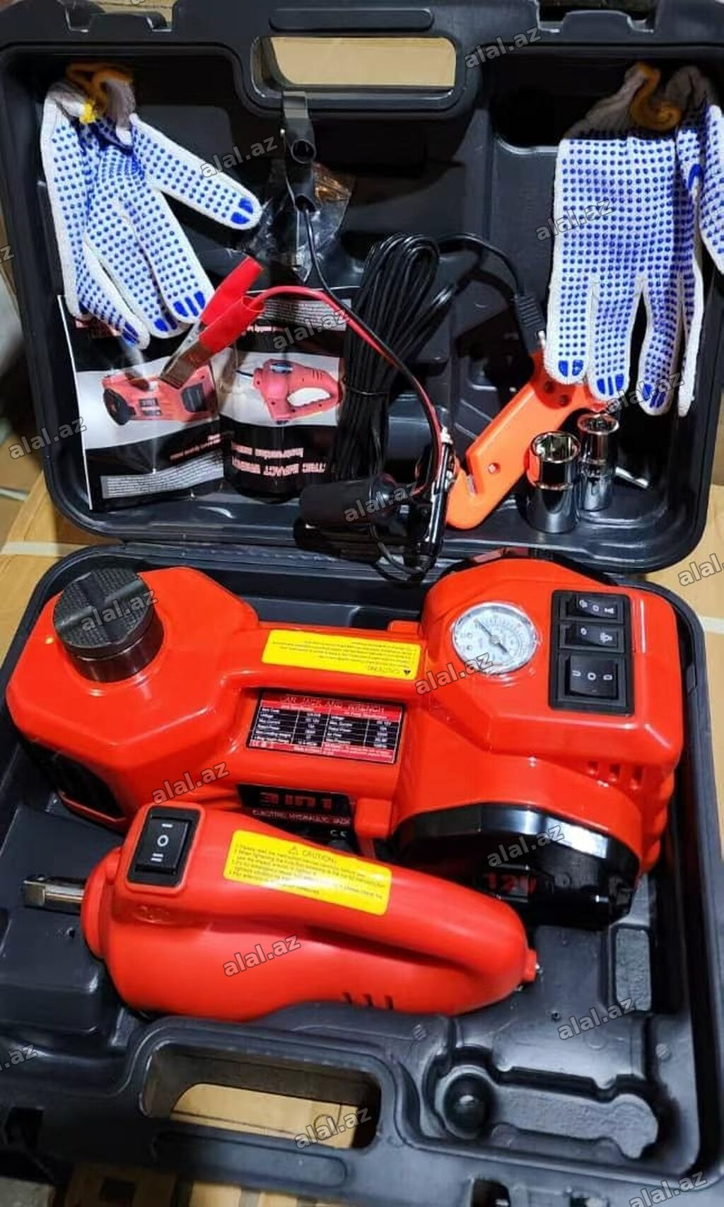 Avtomobil üçün 3‑ü 1‑də elektrikli krik və kompressor dəsti