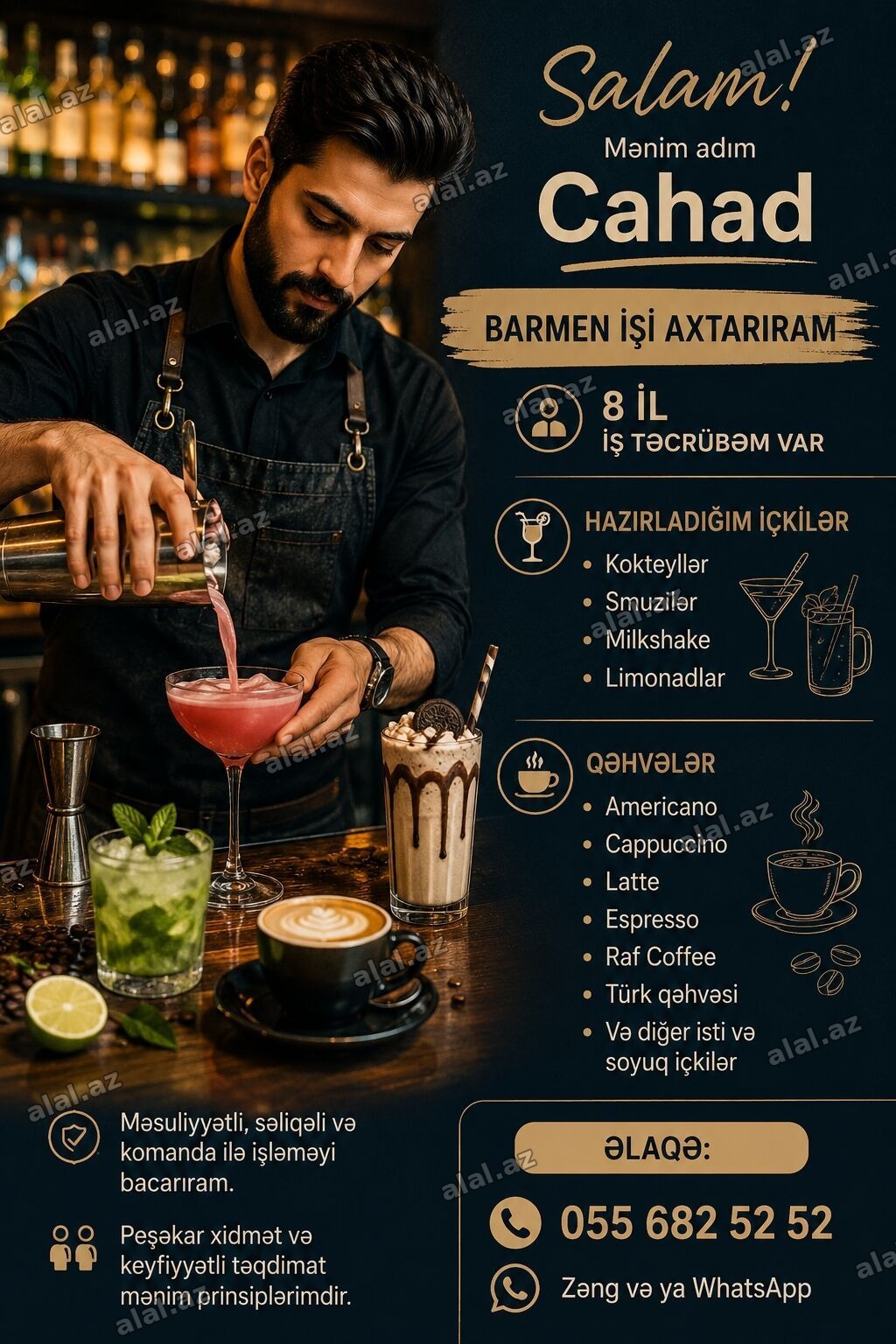 Barmen, 30 yaş, 5 ildən artıq təcrübə
