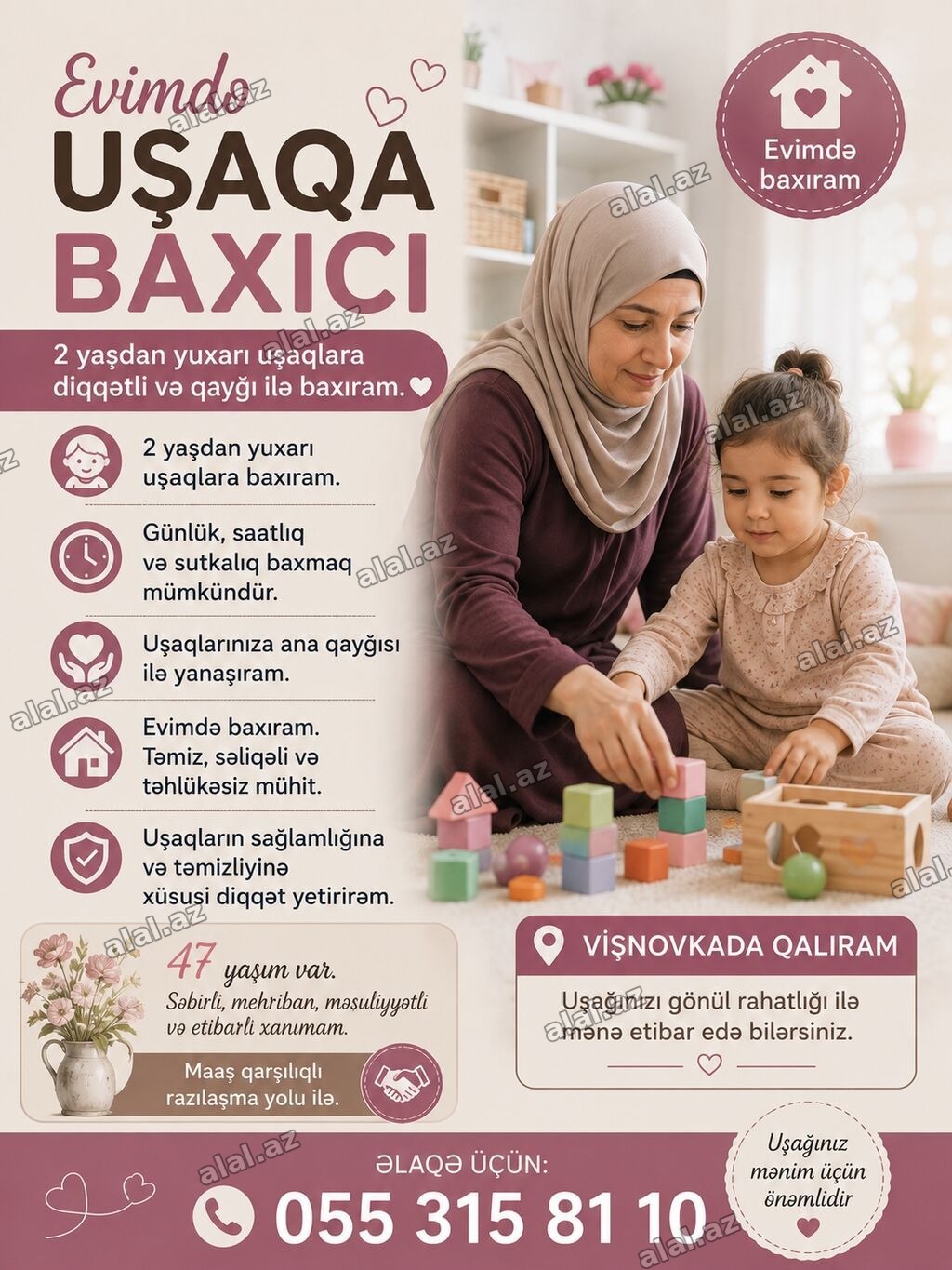 Dayə tələb olunur, 46 yaşdan yuxarı, 6 ildən artıq təcrübə, Dəyişən qrafik
