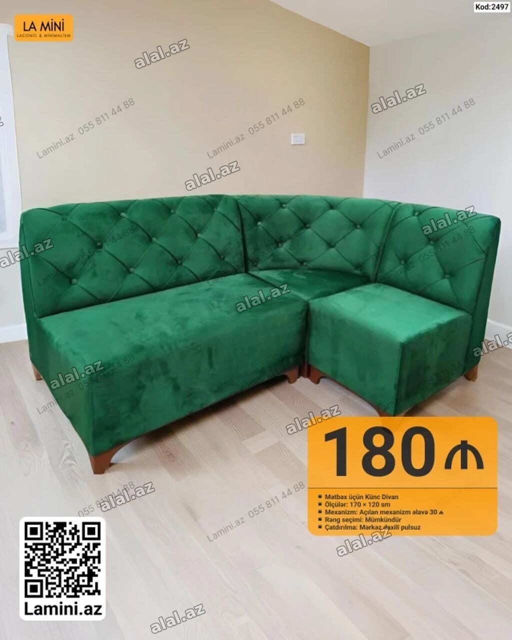 Künc divan, Mətbəx üçün, Parça, Açılan