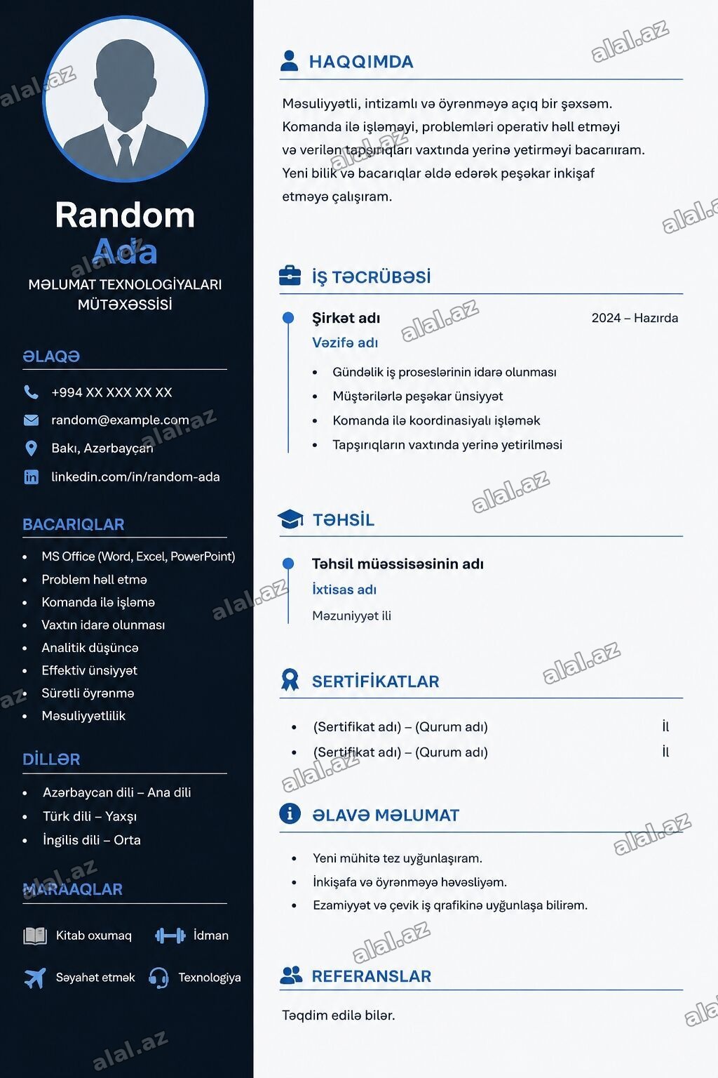 Xidmət: Peşəkar CV / Rezyume Hazırlanması və Dizaynı Təsvir: -