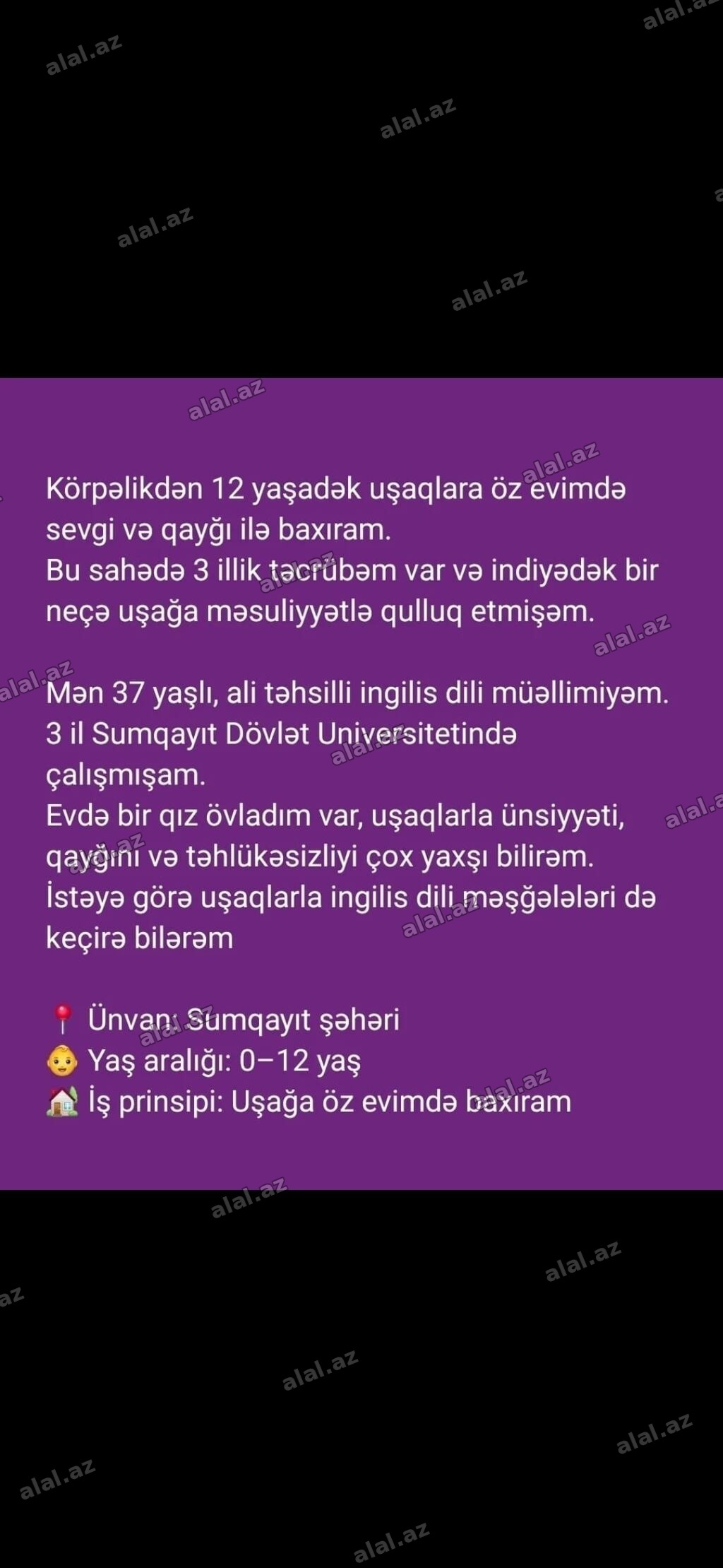 Əhatə olunan yaş: 0–12 yaş Ünvan: Sumqayıt şəhəri İş prinsipi: Uşağa
