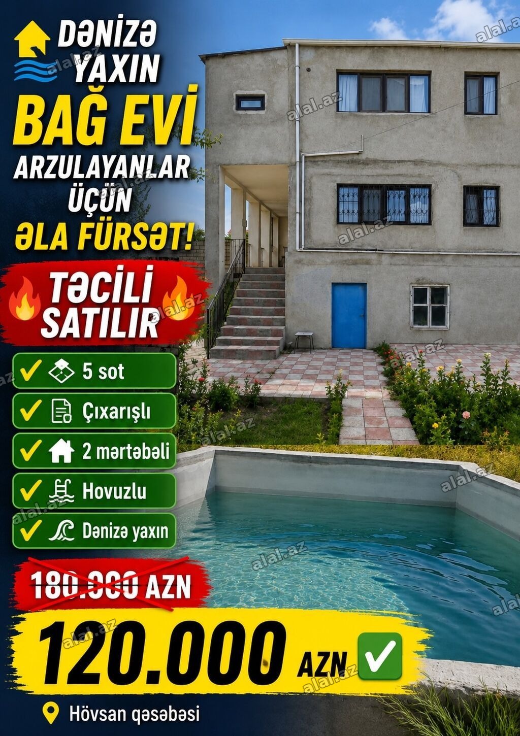 Bakı, Suraxanı, 162 kv. m, 5 otaqlı, Hovuzlu