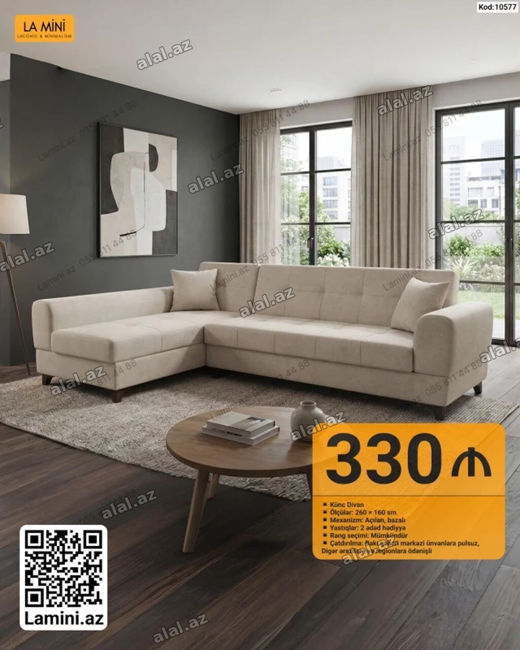 Məhsul: Künc divan (LA MINI) - Ölçülər: 260 × 160 sm - Mexanizm
