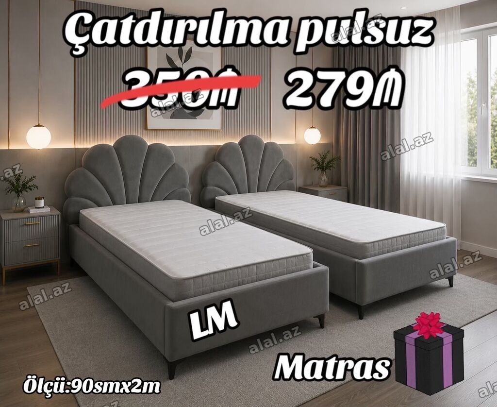 Matras – LM - Ölçü: 90 sm x 2 m - Rəng: ağ üst səth, boz əsas hissə -
