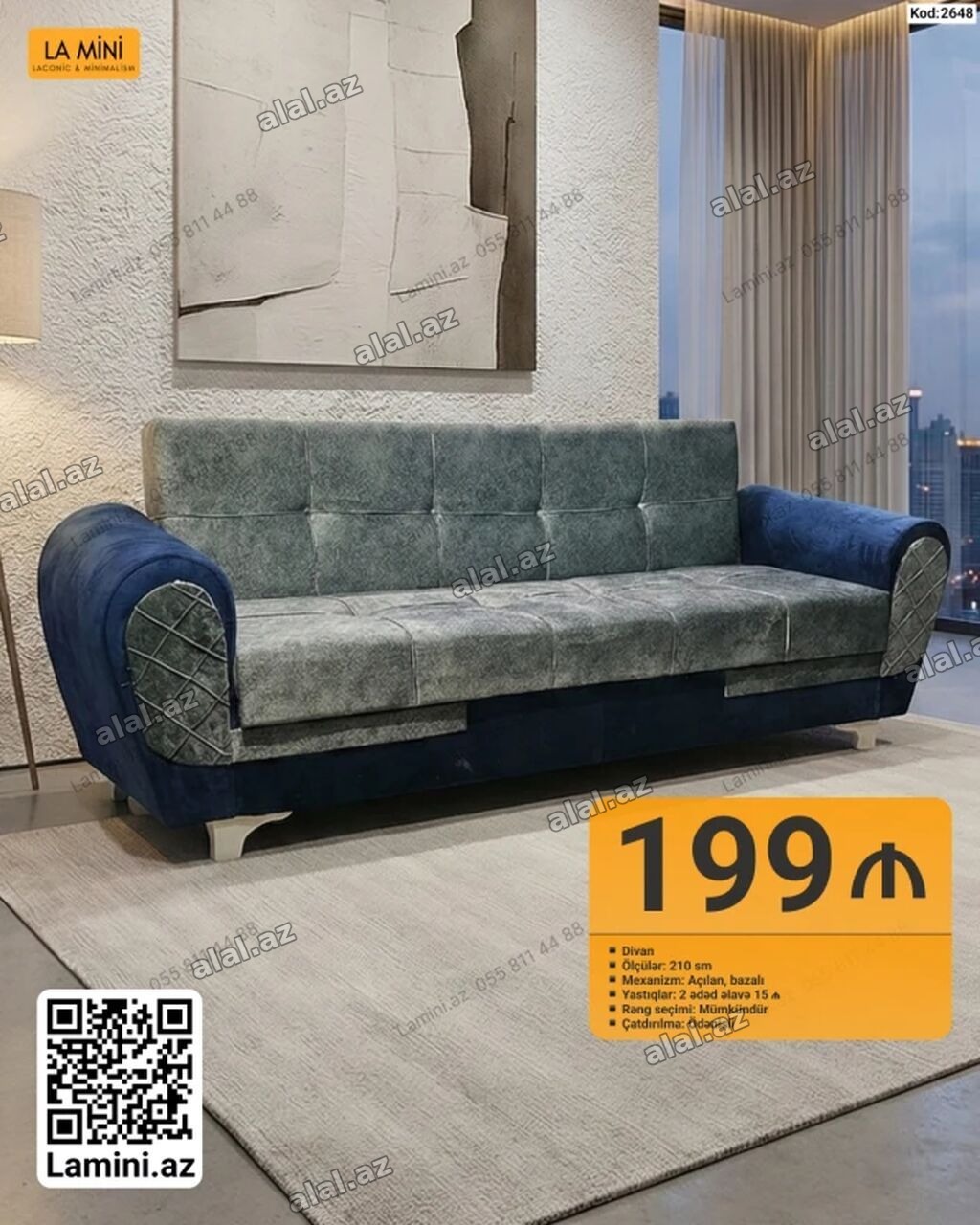 Kod: 2648 Divan - Ölçü: 210 sm - Mexanizm: Açılan, bazalı -
