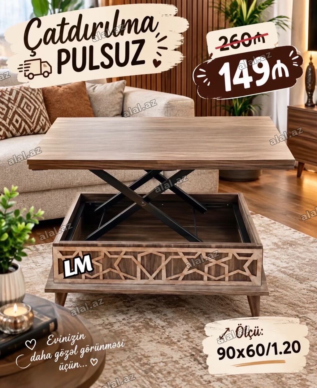 Transformasiya olunan qaldırılan masa – salon və studiyalar üçün