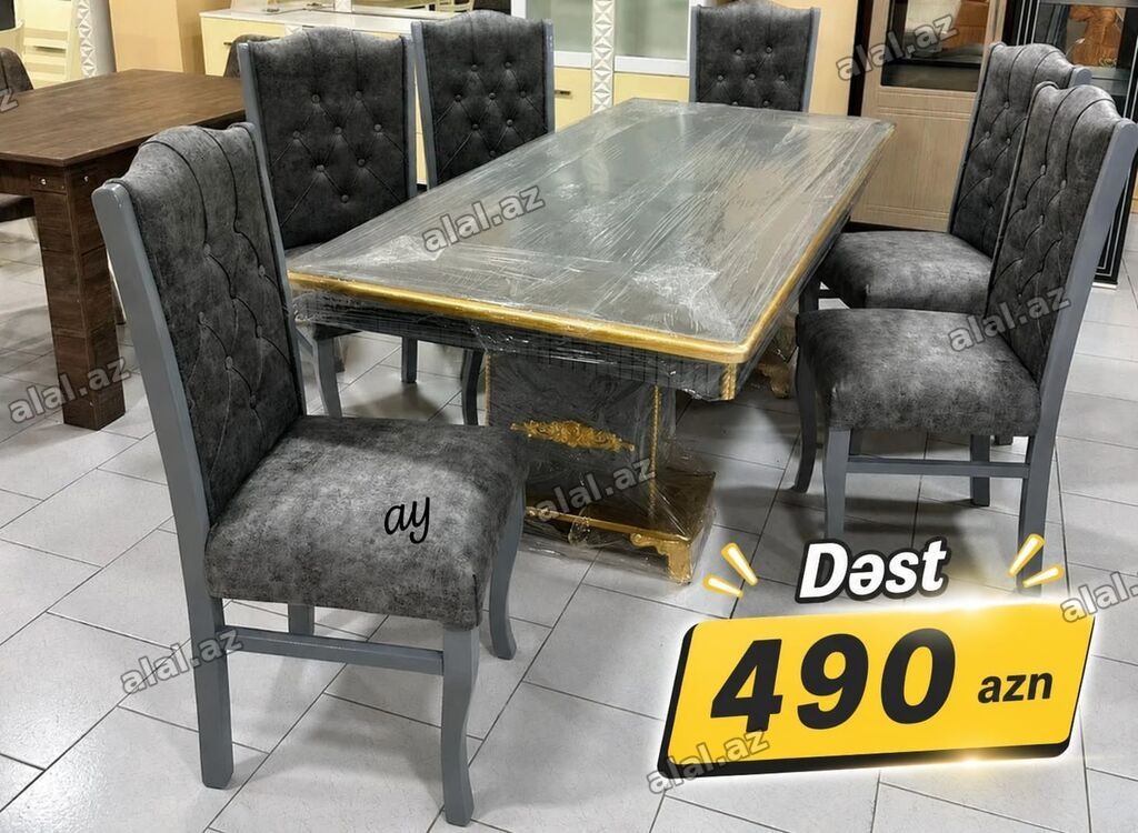 Yemək masası və stul dəsti - Komplekt: 1 ədəd geniş düzbucaqlı masa +