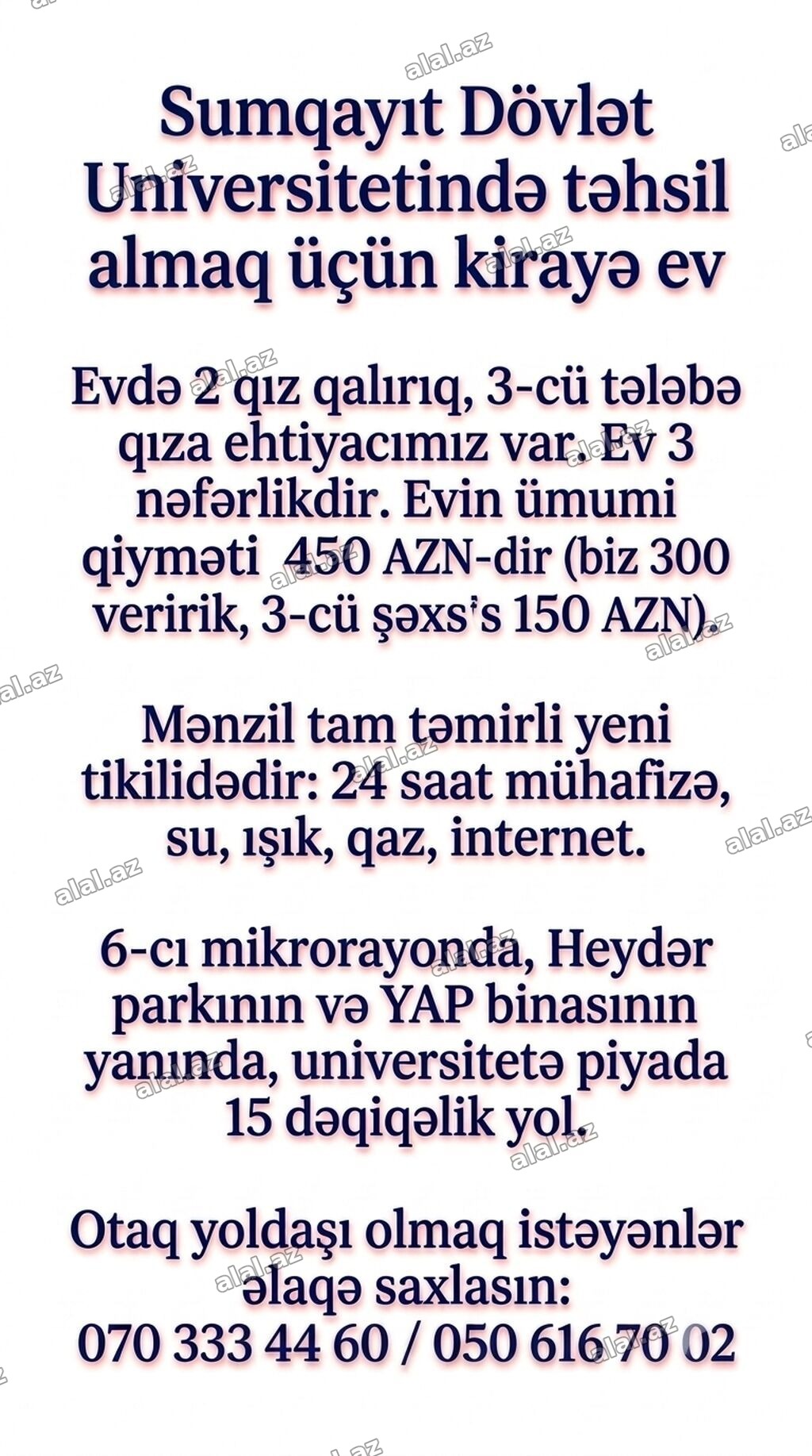 Sumqayıt Dövlət Universitetində oxuyan və ya SDU-ya yaxın ərazidə