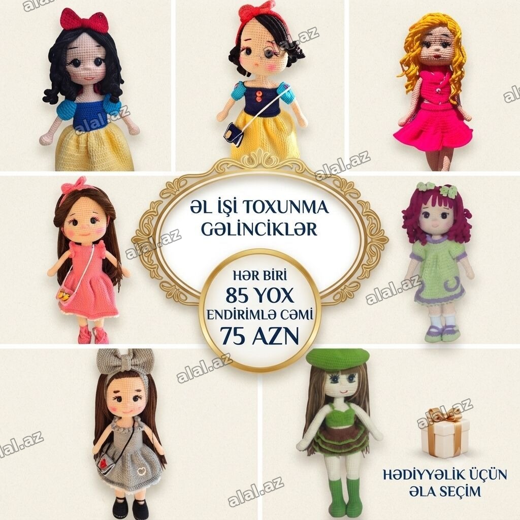 Əl işi toxunma gəlinciklər - Tamamilə əl ilə toxunmuş, yumşaq və
